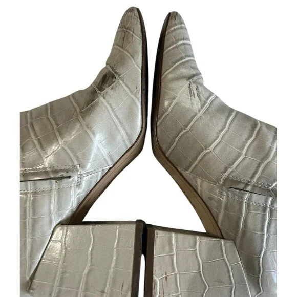 Sam Edelman Daruby Croc Ivory Block Heel Square Toe Boots Side Zip 9.5M - Picture 7 of 12